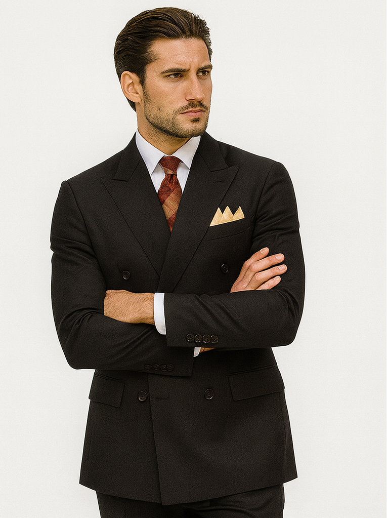 Mens Classic Poplin Double Breasted Black Suit
