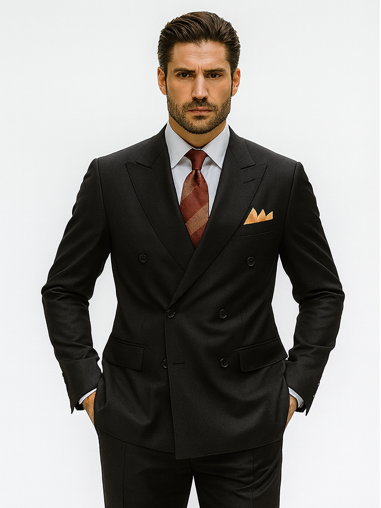 Mens Classic Poplin Double Breasted Black Suit
