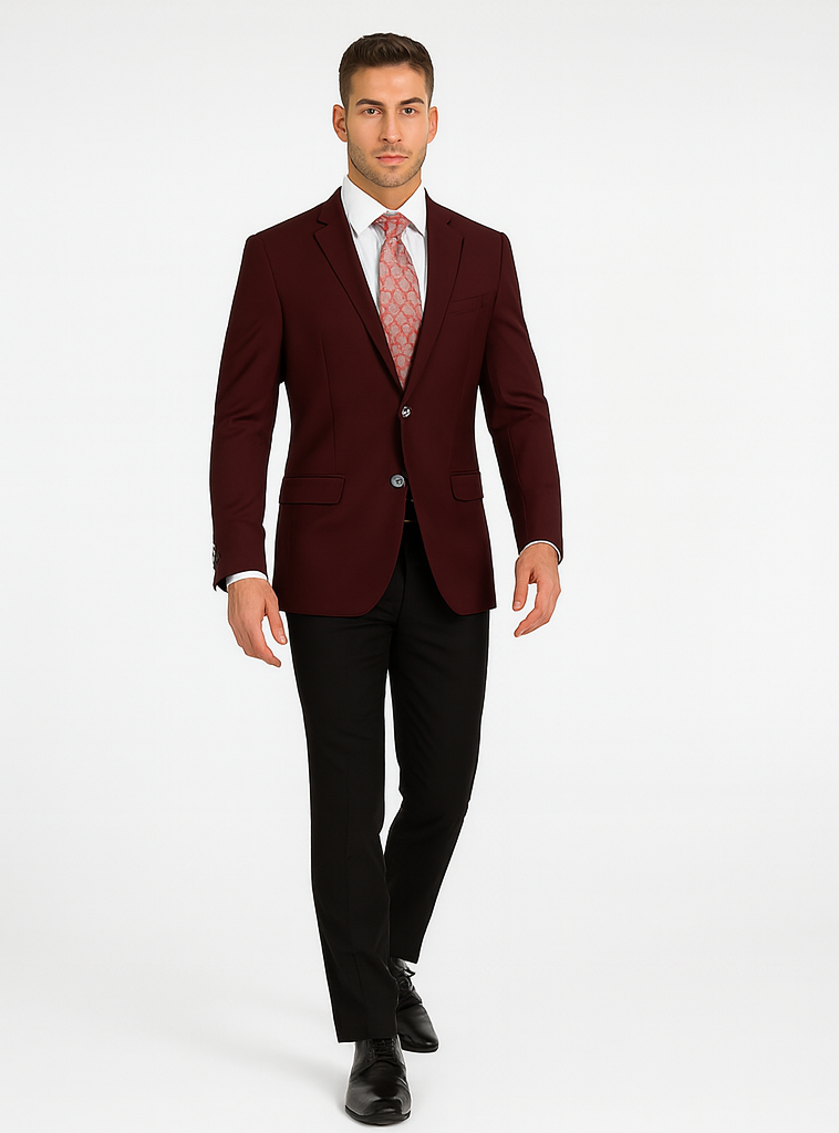 Burgundy Wool Feel Blazer Sports Coat - Vinci