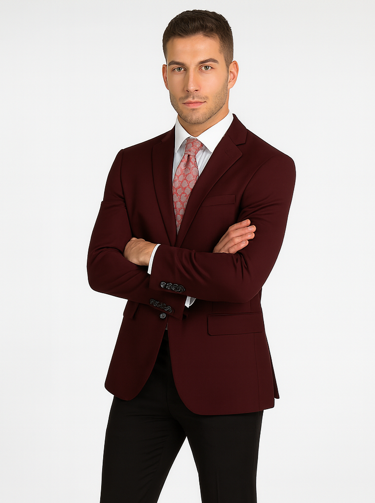 Burgundy Wool Feel Blazer Sports Coat - Vinci