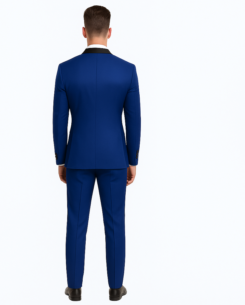 Men's Cobalt Blue ~ Indigo ~ Bright Blue ~ Teal ( Light Dark Navy ) With Black Lapel Shawl lapel 1 Single Button Tuxedo Suit