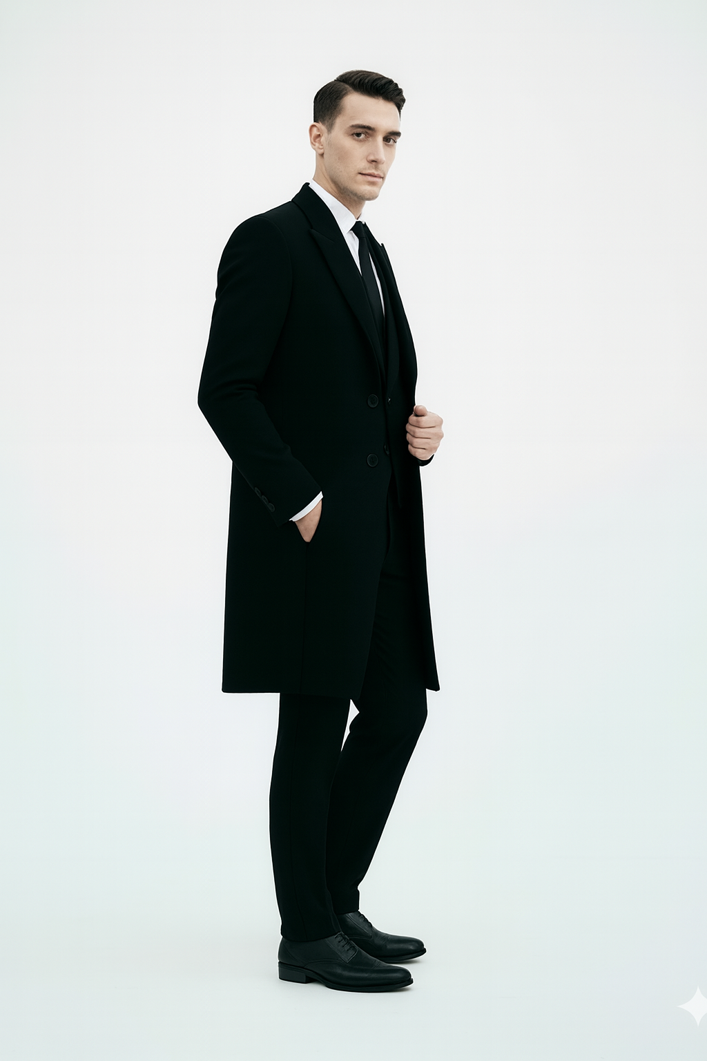 Mens Costume Thomas Shelby Black Vested Suit & Black Overcoat