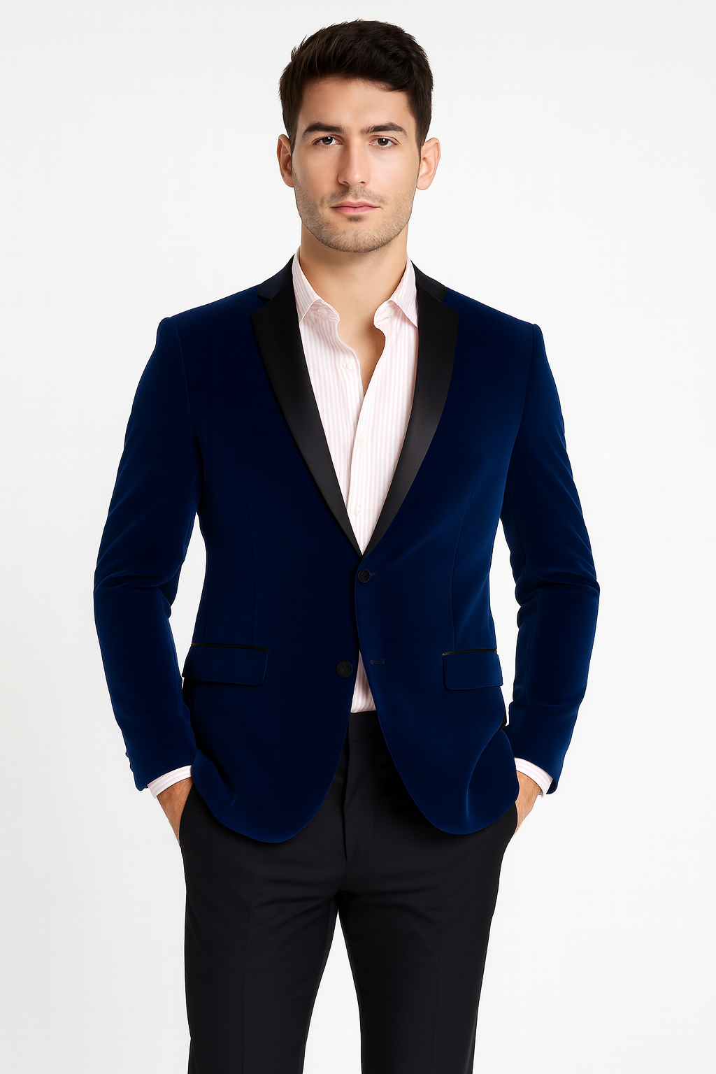 Men's Dark Blue Two Tone Trimming Notch Collar Men's blazer Jacket