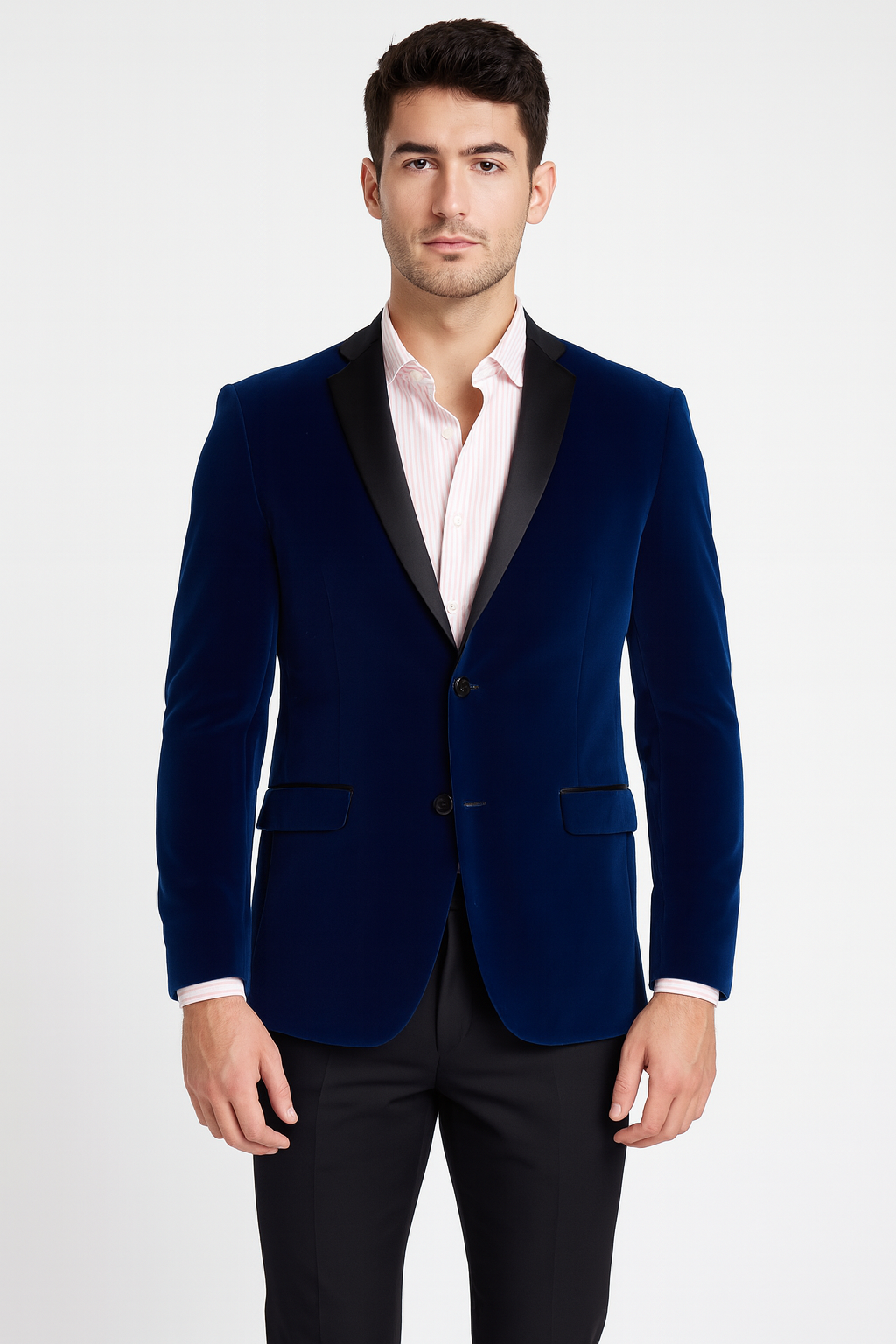 Men's Dark Blue Two Tone Trimming Notch Collar Men's blazer Jacket