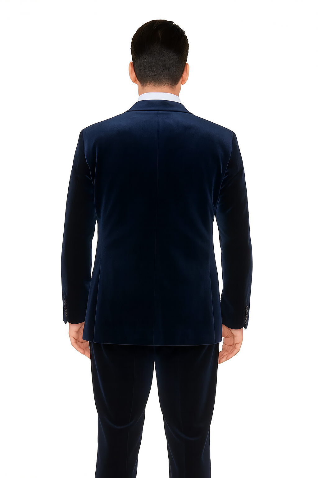 Men's Dark Navy velour Men's blazer Jacket 2 Button Velvet Fabric 3 Piece Vested Side Vent Suit
