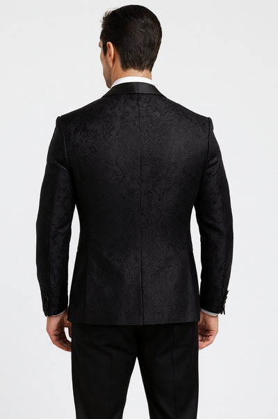 Men's Designer Vested Floral Lace Wedding Tuxedo in Black