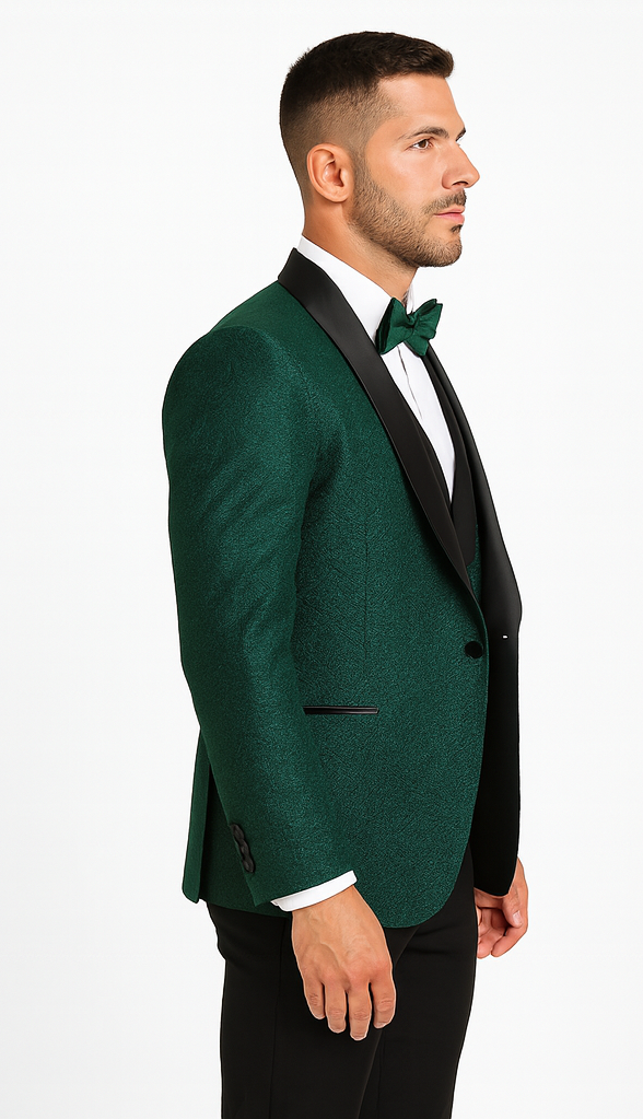 Premium Hunter Green Wedding Tuxedo for Men β Vested Floral Lace Style