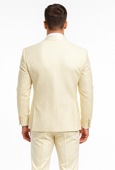 Ivory Floral Lace Groom Tuxedo Set – Men’s Designer Vested Wedding Suit