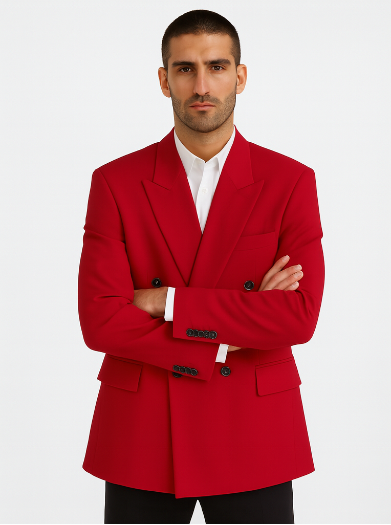 Men's RED Double Breasted Cheap Priced Blazer Jacket For Men JACKET