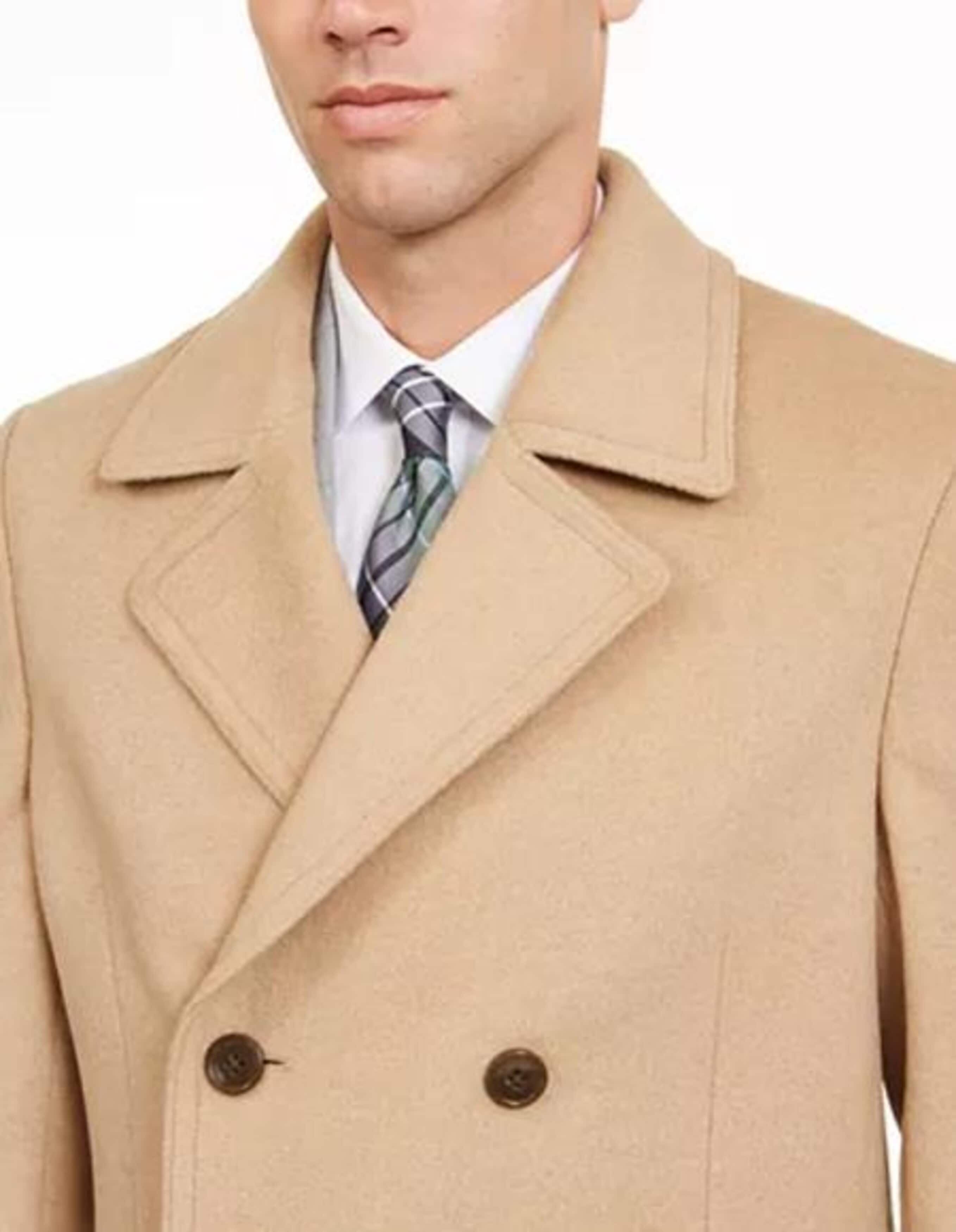 Men's Camel Double Breasted Wool Peacoat