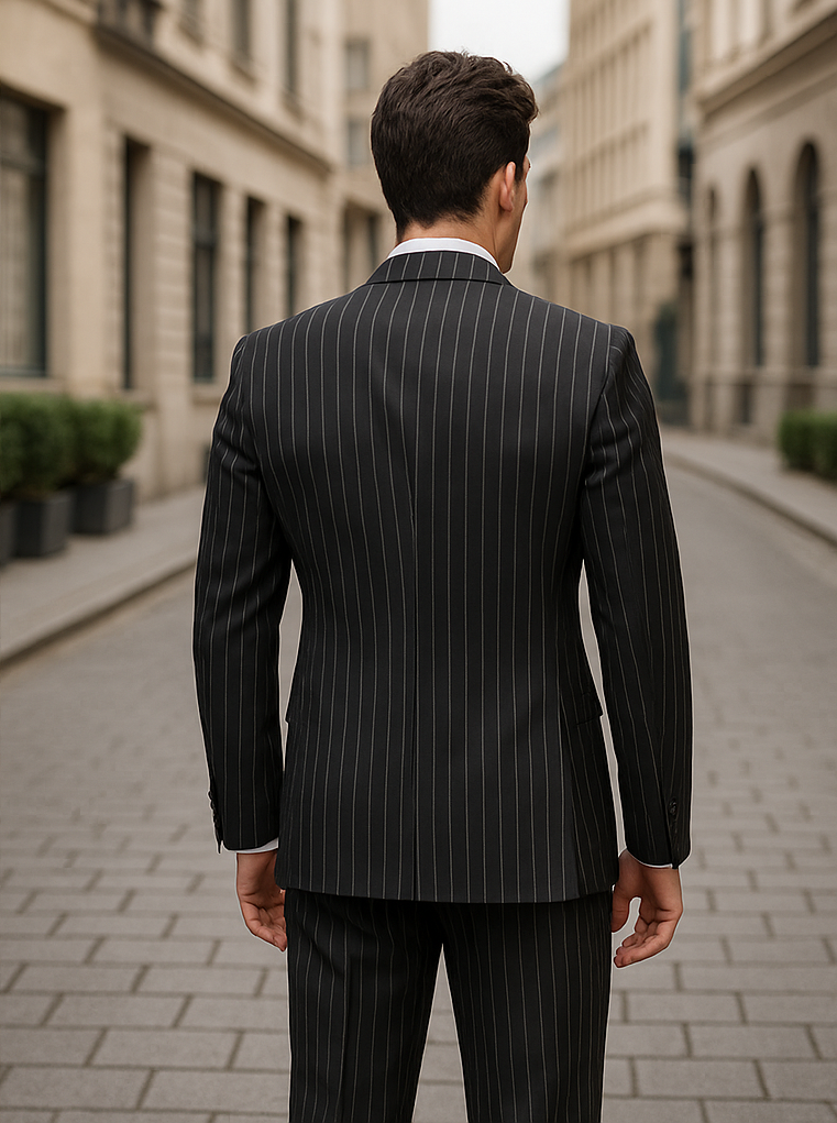 Double Breasted Gangster Pinstripe Suit in Black