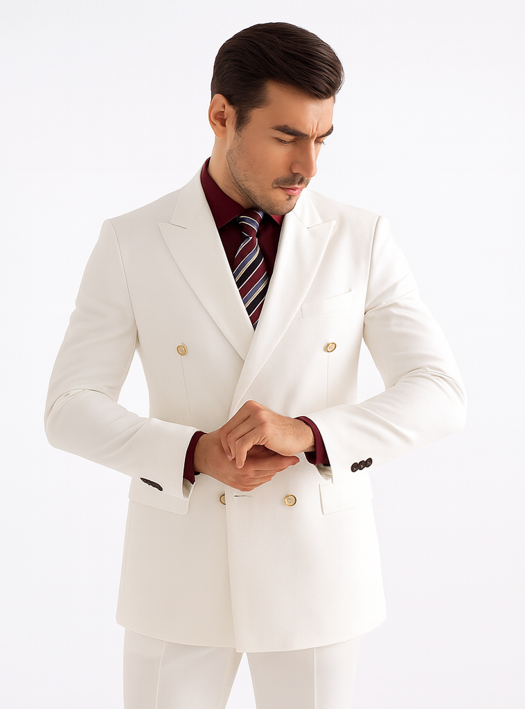 Men’s White Double Breasted Poplin Blazer