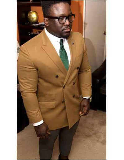 men's Double Breasted Suit Jacket Camel ~ Affordable Cheap Priced Unique Fancy Big Sizes Khaki Super 150's Side Vented Best Cheap Blazer Sport Coat