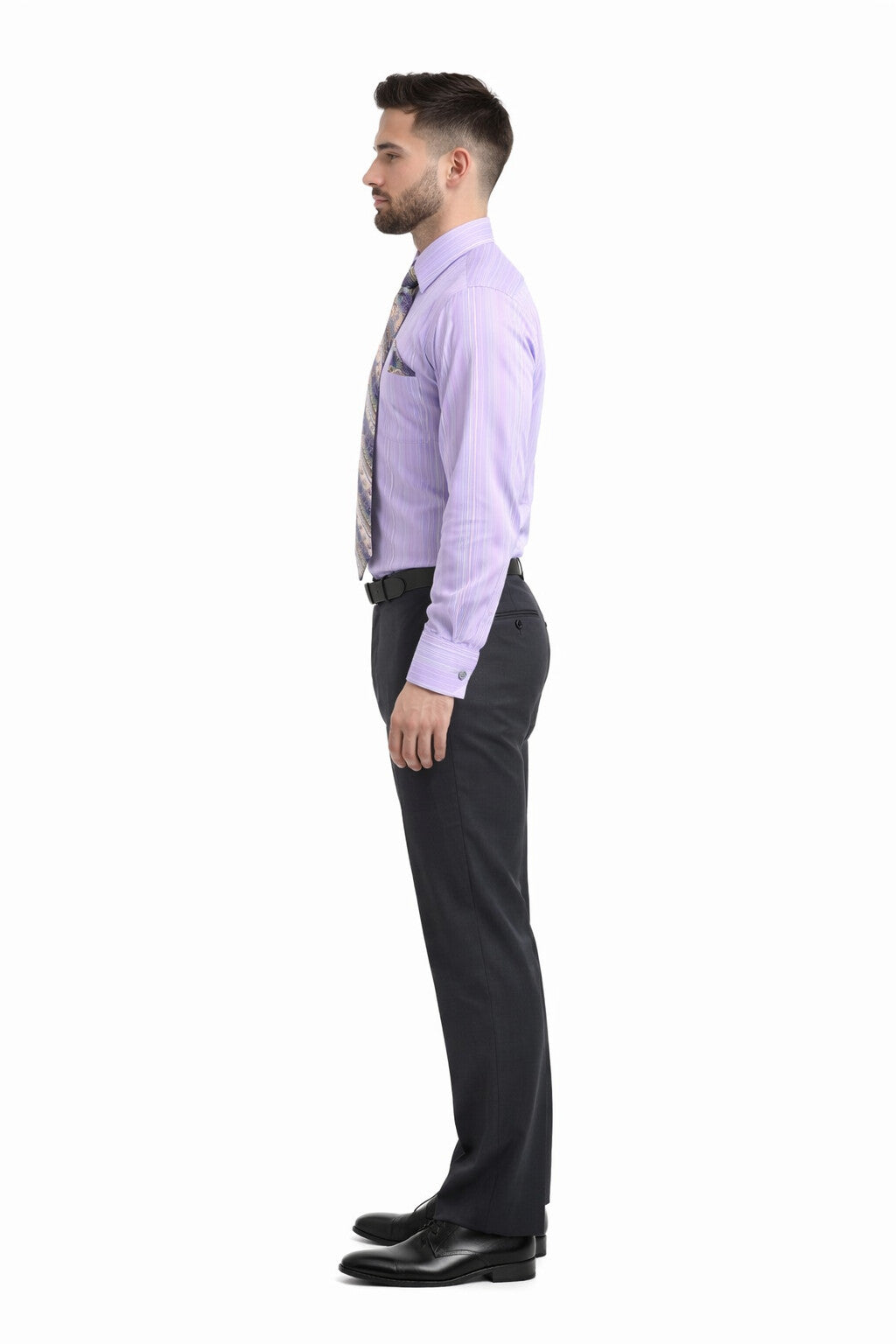 Tonal Stripe French Cuff Shirt Set - Lavender