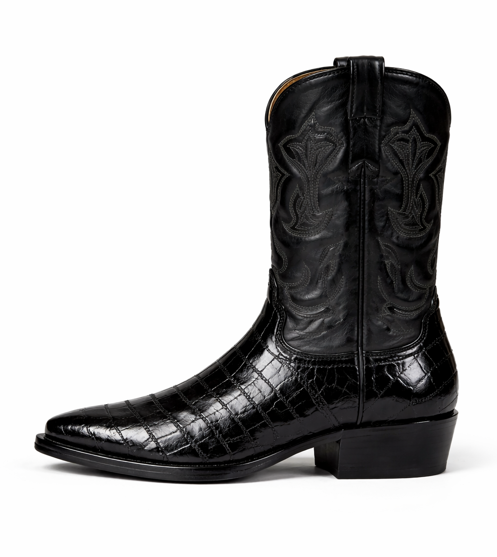 Mens Eel Cowboy Boot - "Black" Boot