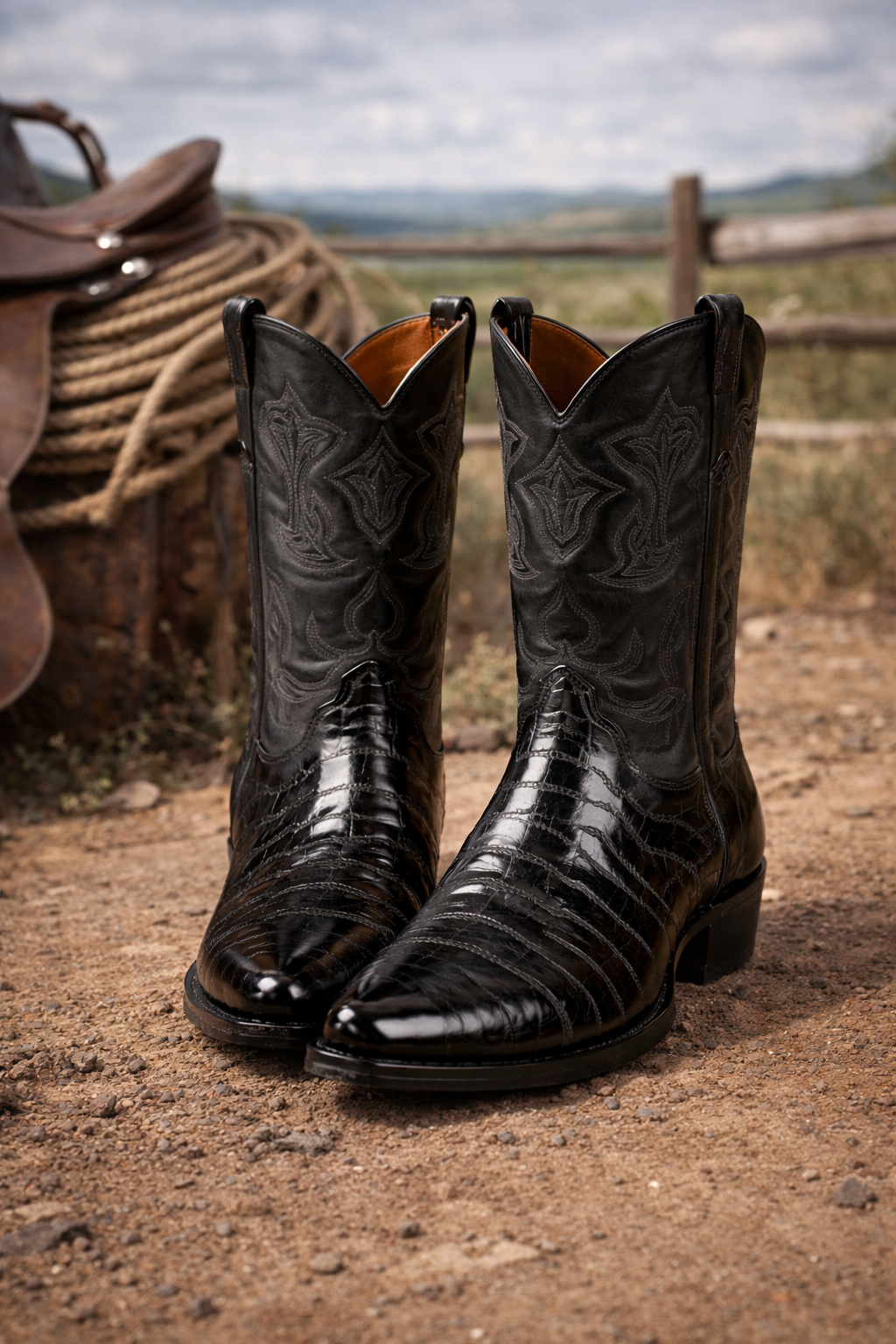 Mens Eel Cowboy Boot - "Black" Boot