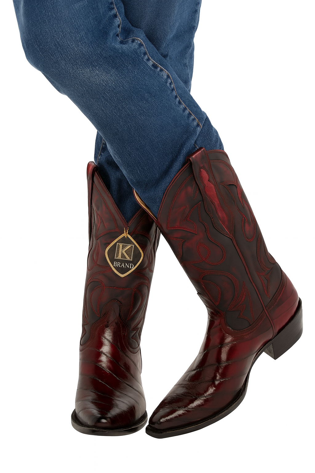 Mens Eel Cowboy Boot - "Burgundy" Boot