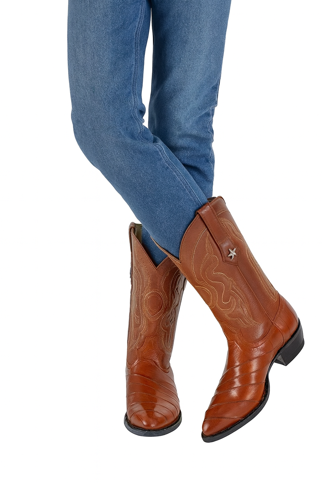 Mens Eel Cowboy Boot - "Cognac" Boot