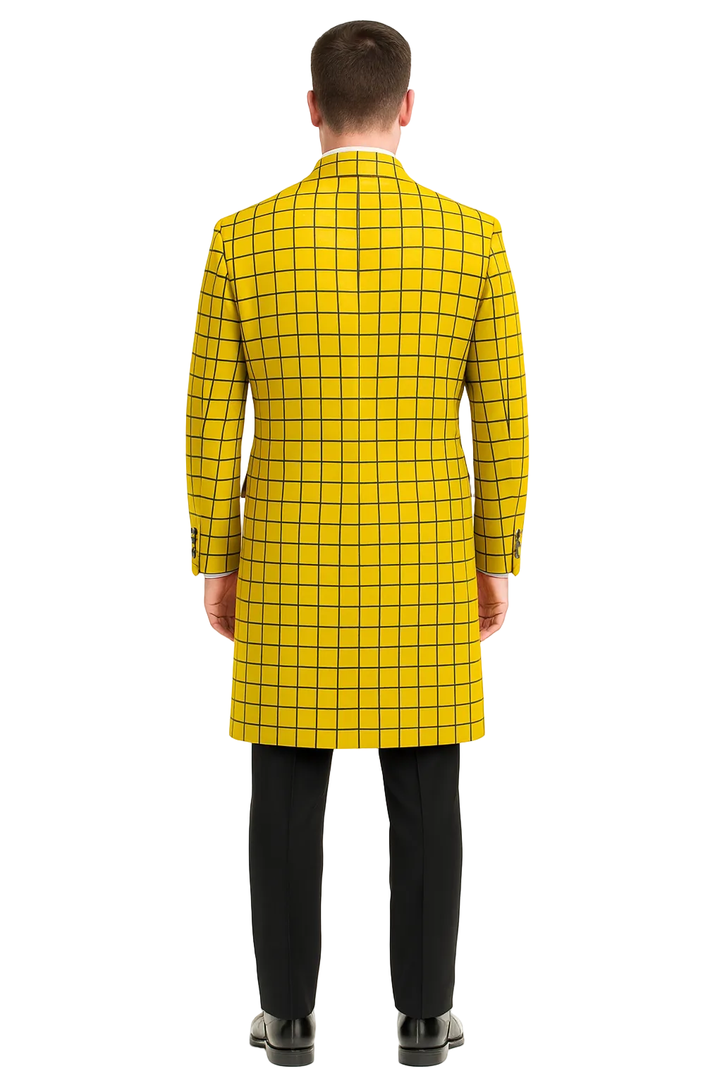 Men's Plaid Wool Peacoat in Yellow