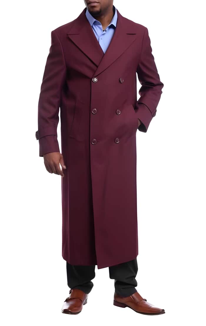 Burgundy Wool Double Breasted Trench Coat