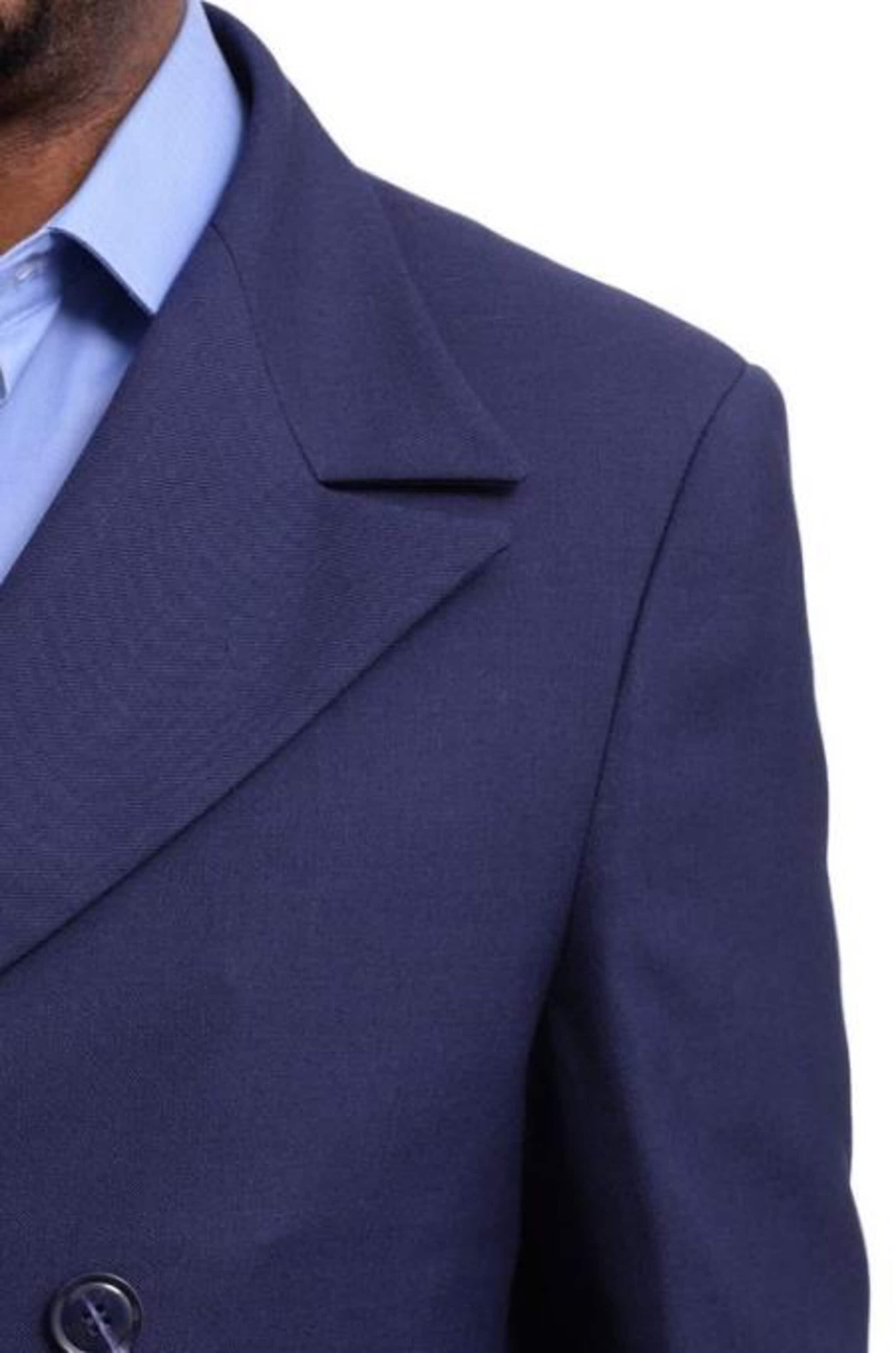 Navy Wool Double Breasted Full Length Overcoat