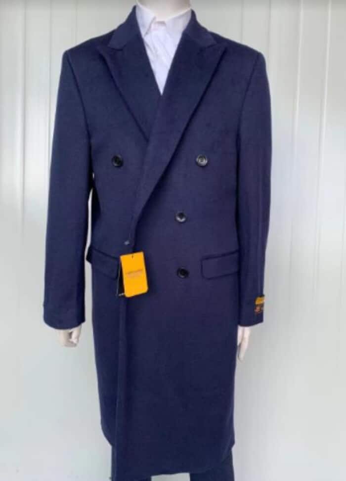 Wool Cashmere Blue Overcoat for Men