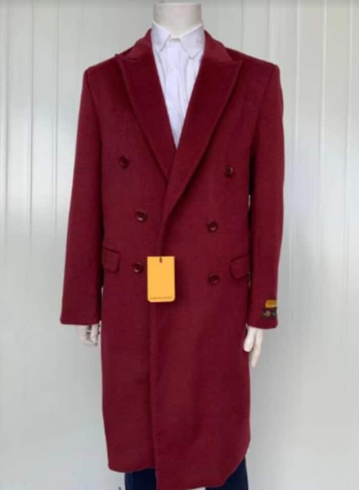 Burgundy Wool Cashmere Overcoat for Men