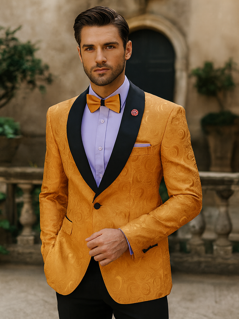 Gold Tuxedo Jacket with Black Shawl Lapel