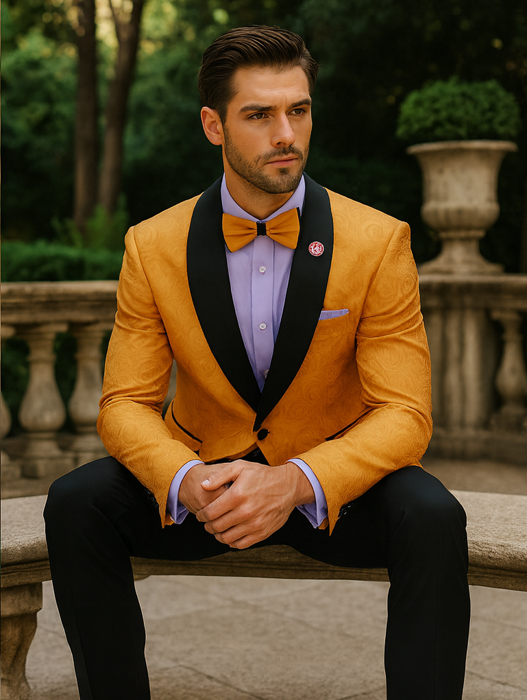 Gold Tuxedo Jacket with Black Shawl Lapel