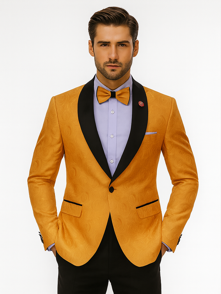 Gold Tuxedo Jacket with Black Shawl Lapel