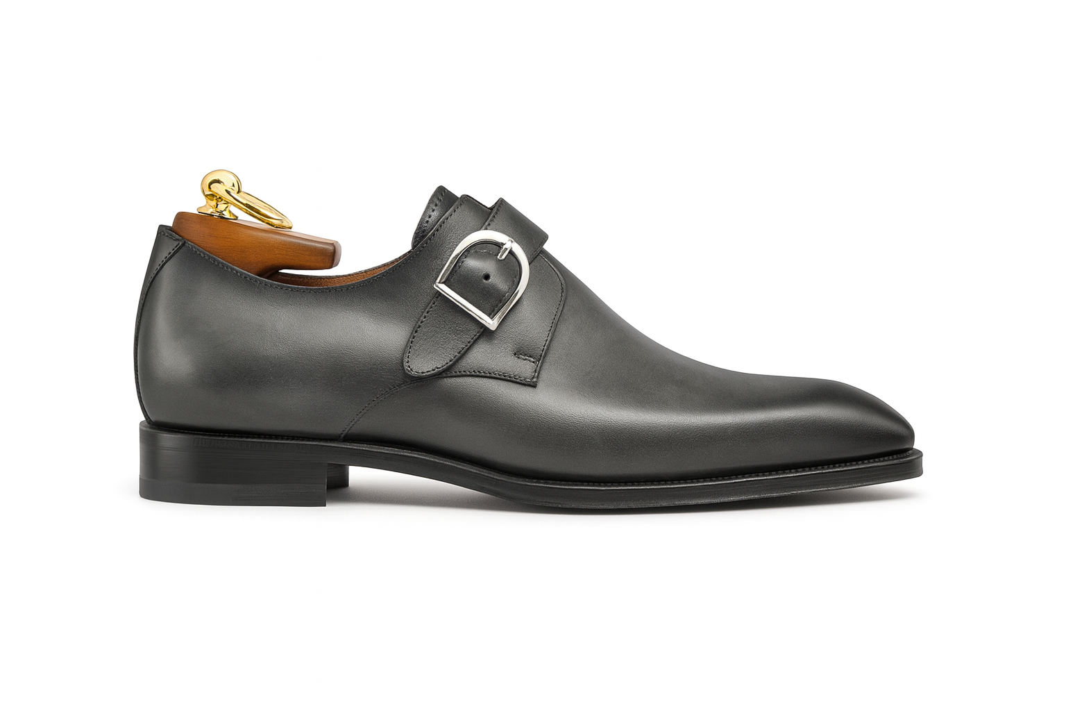 Mens Carrucci Classic Leather Fade Single D-Buckle Monk Strap Dress Shoe in Chestnut