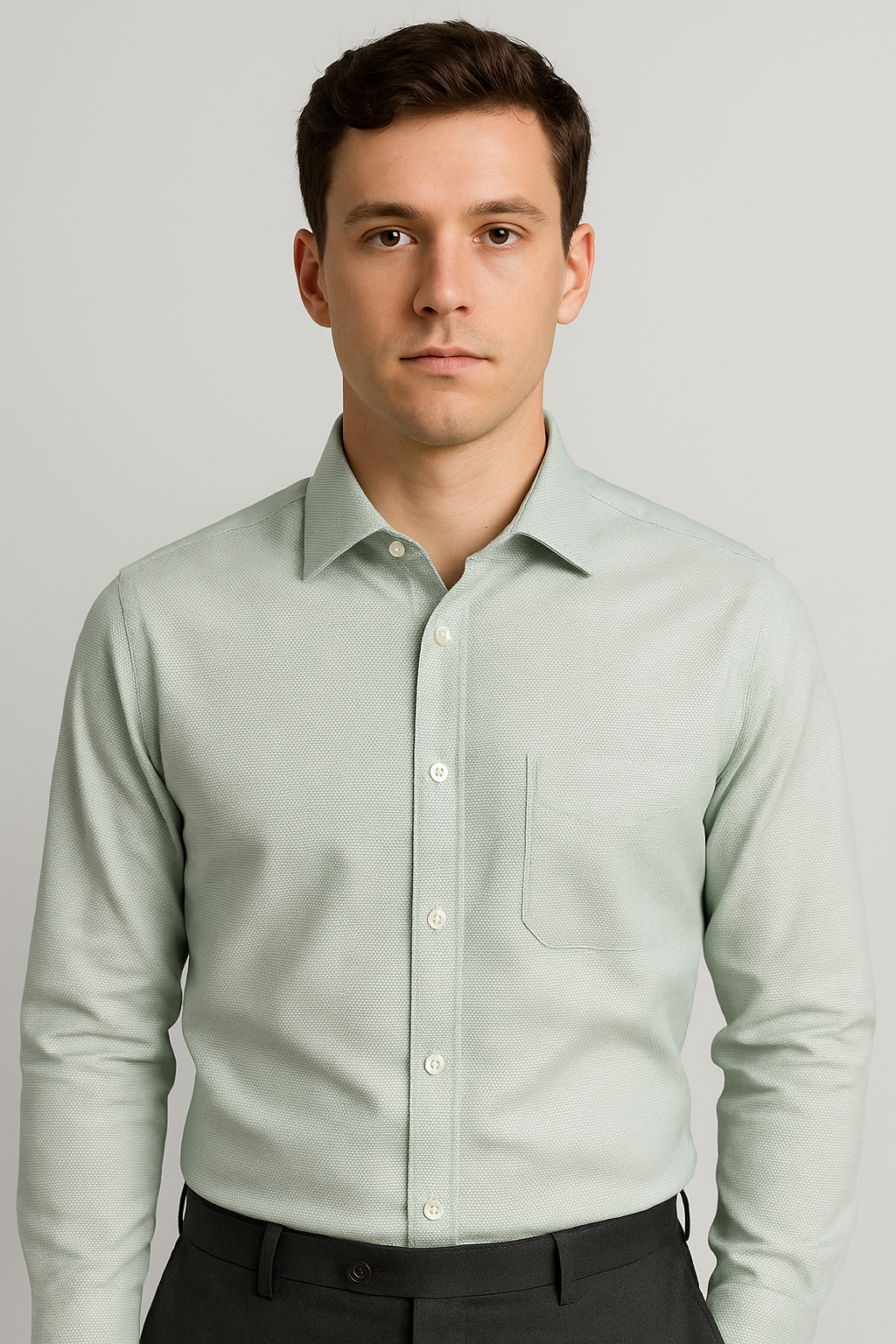 Mens Outlet Long Sleeve 100% Cotton Shirt - Green