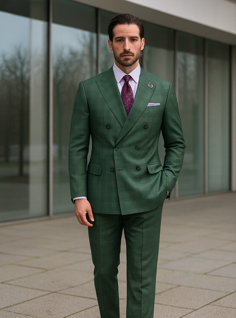 Men’s Green Double-Breasted Suit - Formal Tailoring