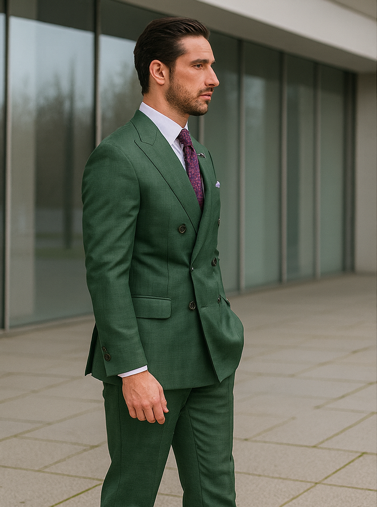 Men’s Green Groom Suit – Elegant Double-Breasted Formalwear