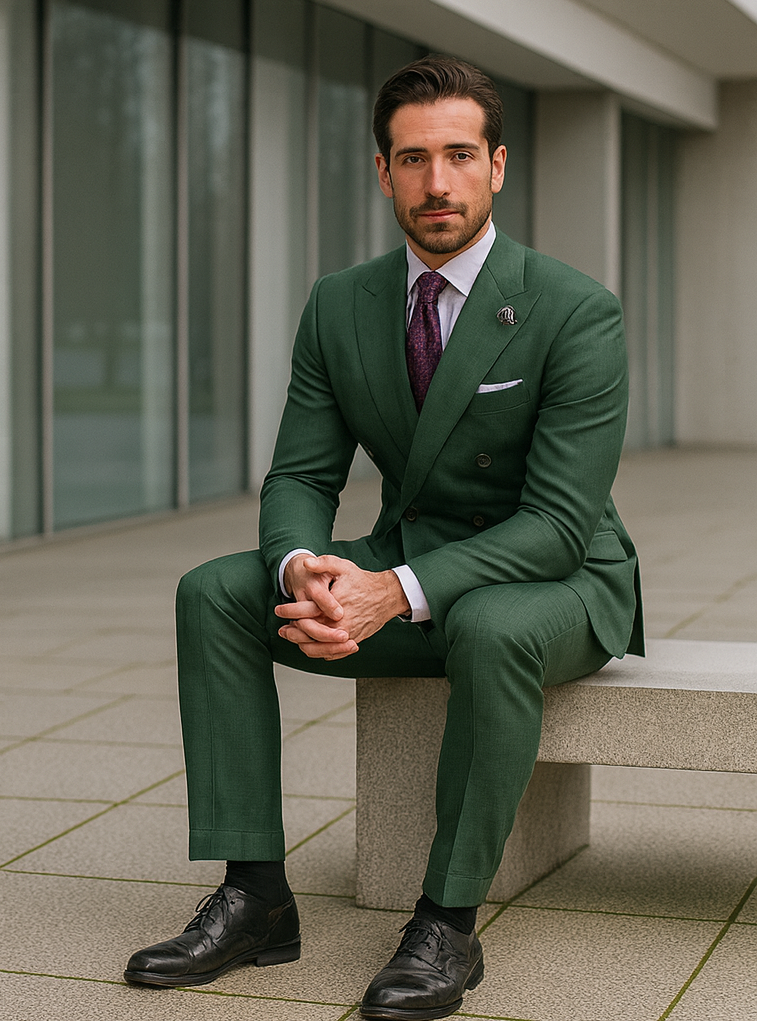 Men’s Green Groom Suit – Elegant Double-Breasted Formalwear