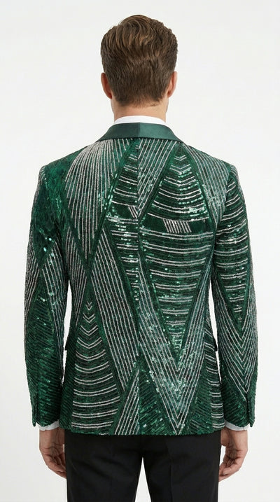 Mens Green Sequin Christmas Holiday Blazer β Luxury Party Jacket for New Year, Wedding and Festive Events New Year Jacket