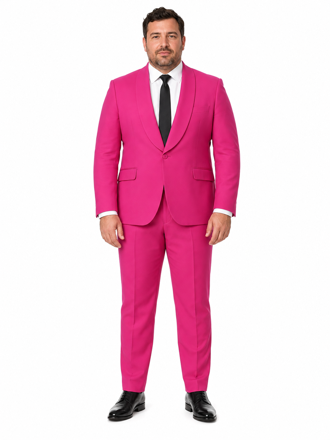 Mens Hot Pink Tuxedo Dinner Jacket + Pants with Shawl Lapel – Slim Fit 2-Piece Suit for Weddings, Proms Suit in Fuchsia Colors