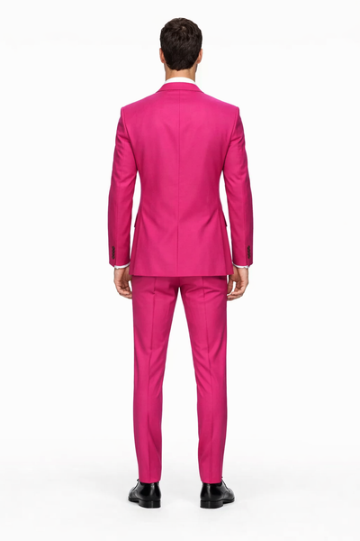 Mens Hot Pink Tuxedo Dinner Jacket + Pants with Shawl Lapel β Slim Fit 2-Piece Suit for Weddings, Proms Suit in Fuchsia Colors