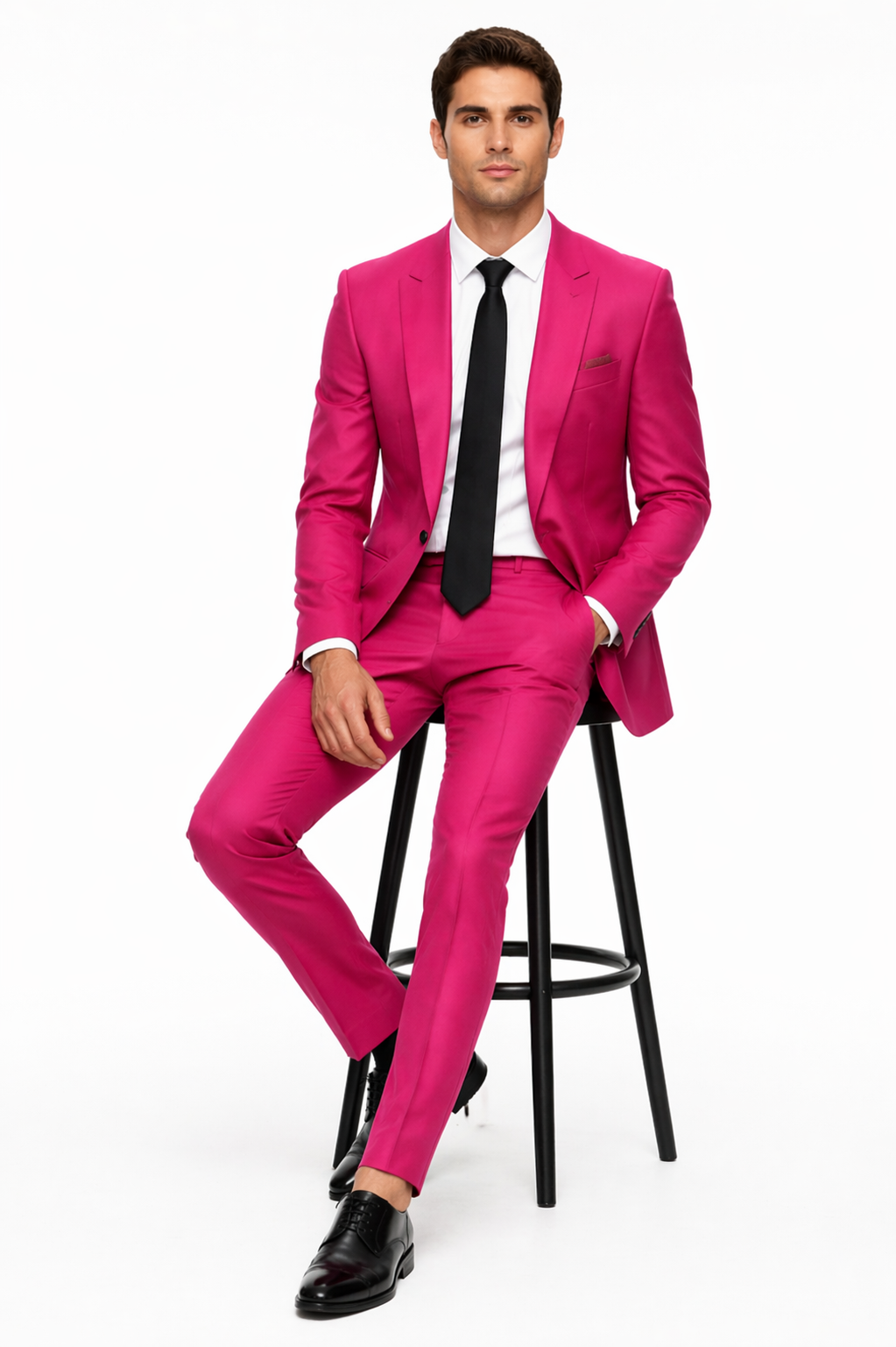 Mens Hot Pink Tuxedo Dinner Jacket + Pants with Shawl Lapel – Slim Fit 2-Piece Suit for Weddings, Proms Suit in Fuchsia Colors