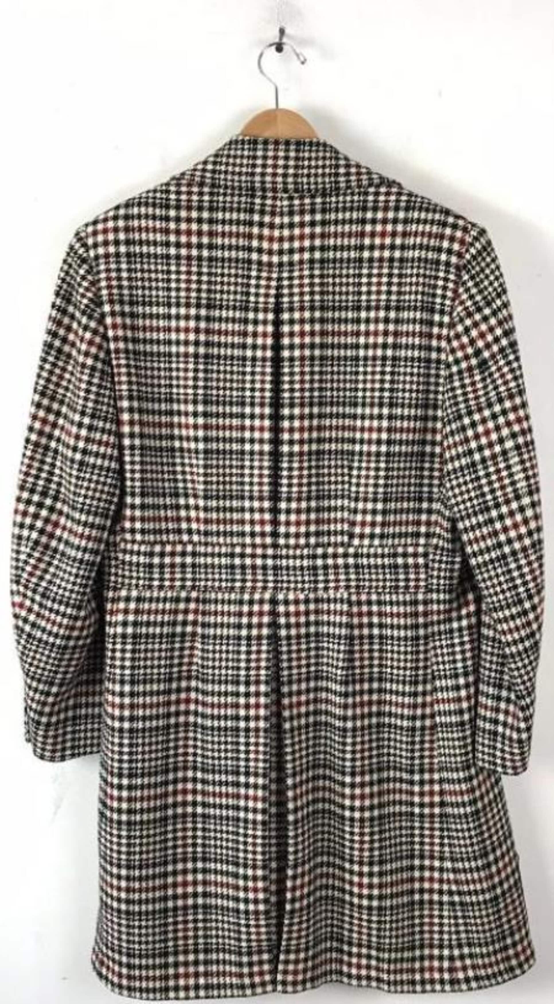 Six Button Houndstooth Wool Overcoat for Men
