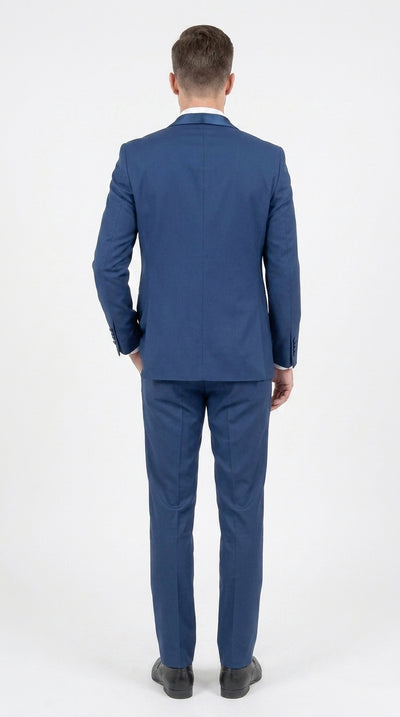 Mens Indigo Cobalt Blue Light Royal Blue Tuxedo Suit – Satin Shawl Lapel Wedding, Prom and Formal 2-Piece Suit