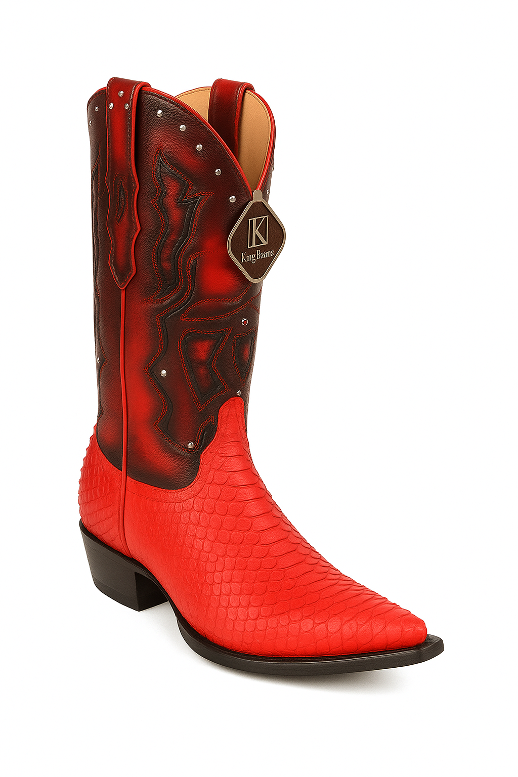 Men's King Exotic Python 3x Toe Boots Red