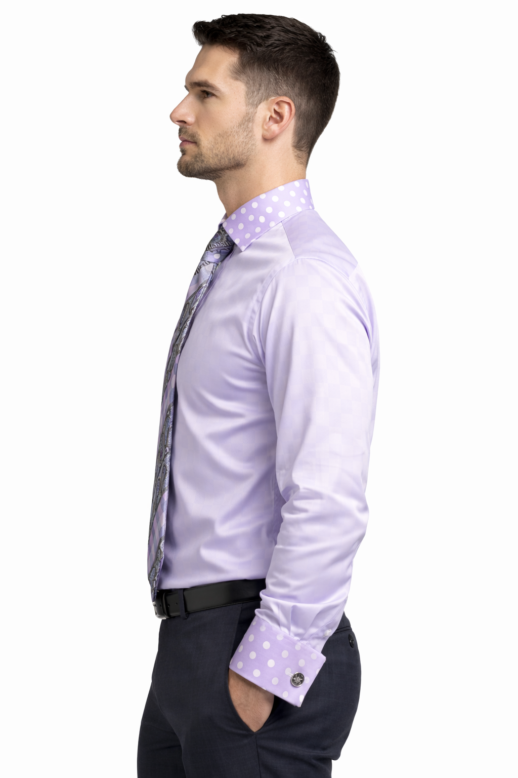 Men's Daniel Ellissa Lavender Polka Dot French Cuff Dress Shirt