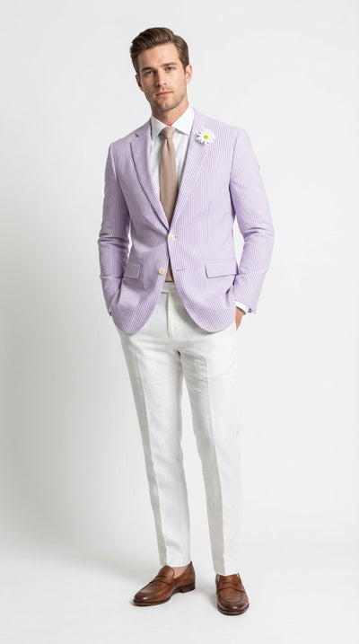 Mens Lavender Seersucker Blazer β Lightweight Striped Summer Sport Coat Casual Smart Formal Jacket