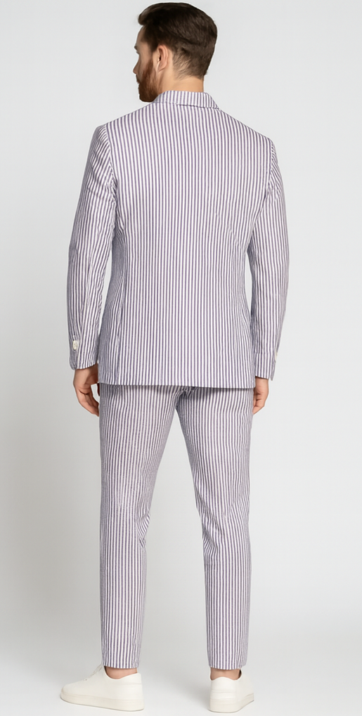 Mens Lavender Seersucker Suit Blazer + Pants Cotton Fabric - Summer Fabric