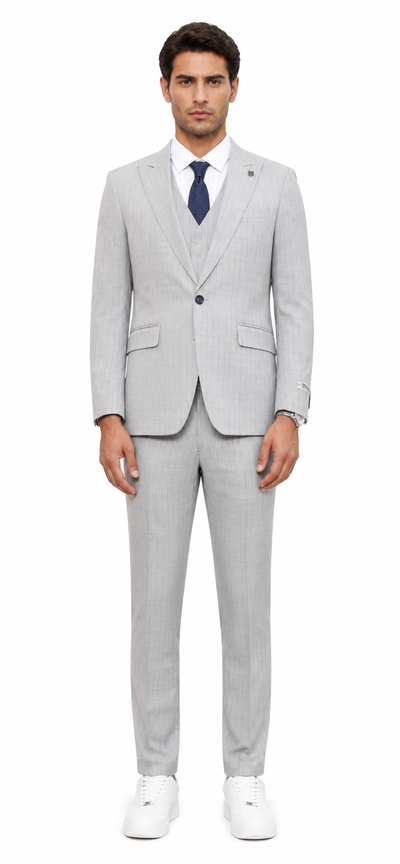Mens Light Gray and Black Pinstripe 3 Piece Suit β Peaky Blinders Inspired Vintage Gangster 1920s Suit