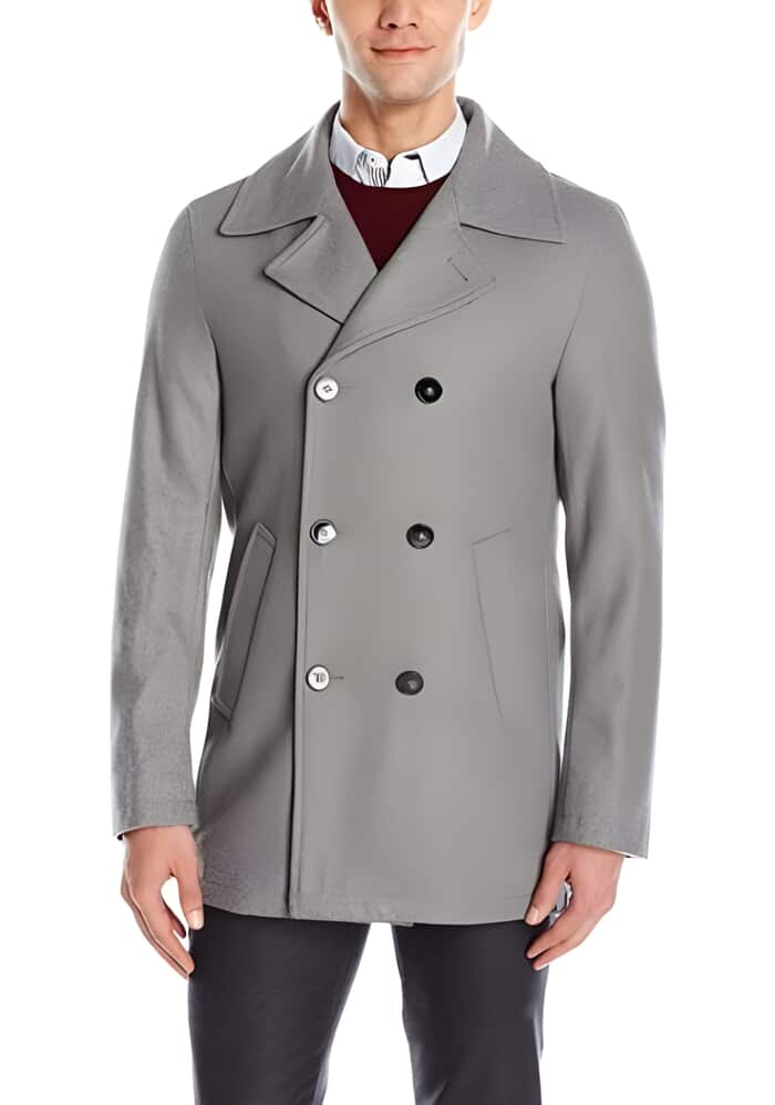 Light Grey Double Breasted Wool Peacoat