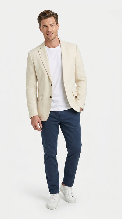 Men's Light Tan Sport Coat β Two-Button Classic Blazer for Business, Wedding & Casual Wear Cream Ivory Linen Fabric