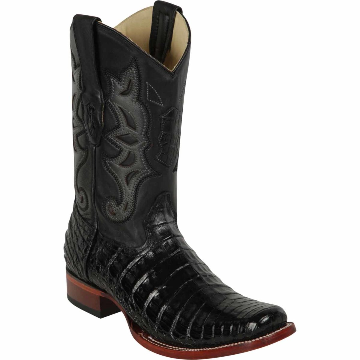 Los Altos Caiman Belly Square Toe Boots Black