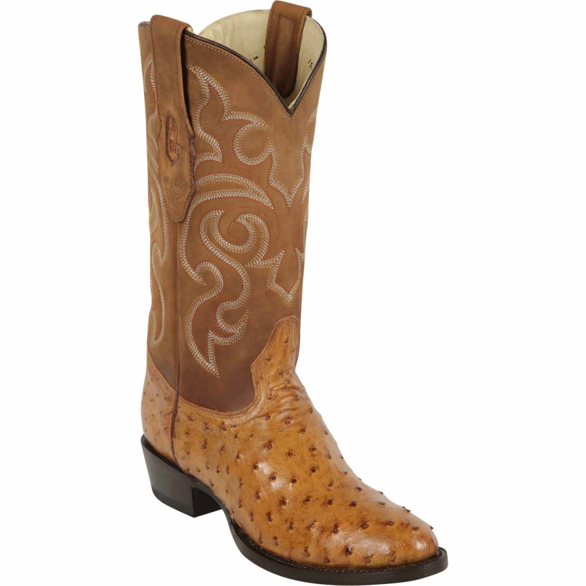 Los Altos Full Quill Ostrich Round Toe Boots Amber